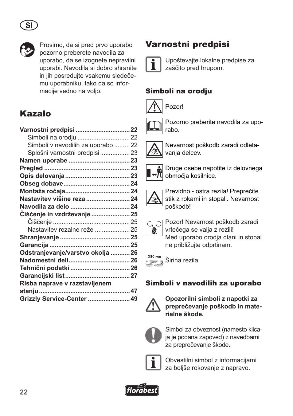 Varnostni predpisi, Kazalo | Florabest FHM 38 A1 User Manual | Page 22 / 50