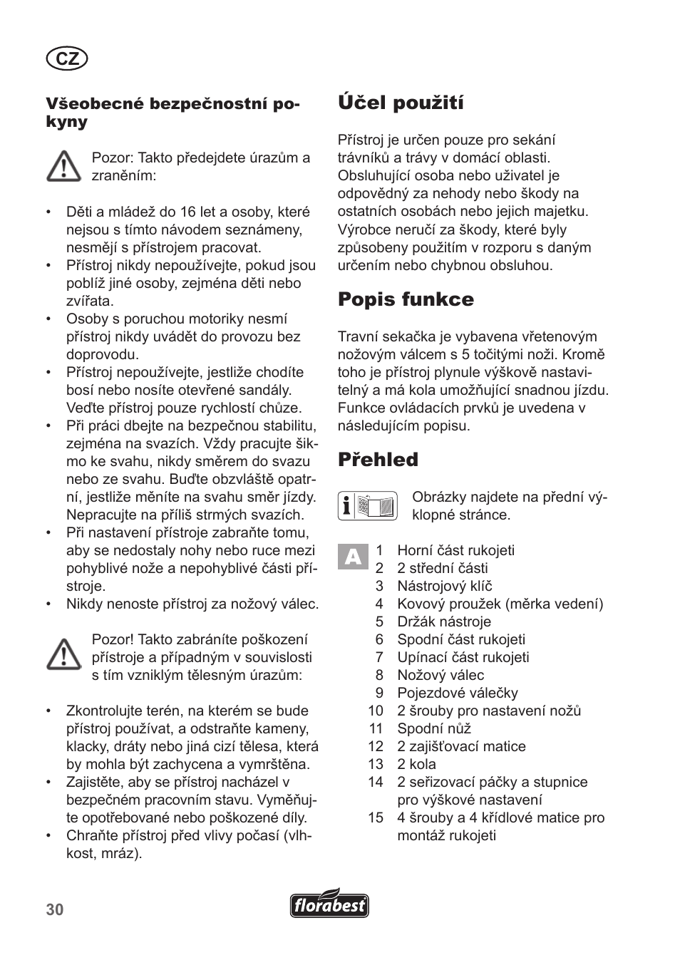 Účel použití, Popis funkce, Přehled | Florabest FHM 38 A1 User Manual | Page 30 / 50
