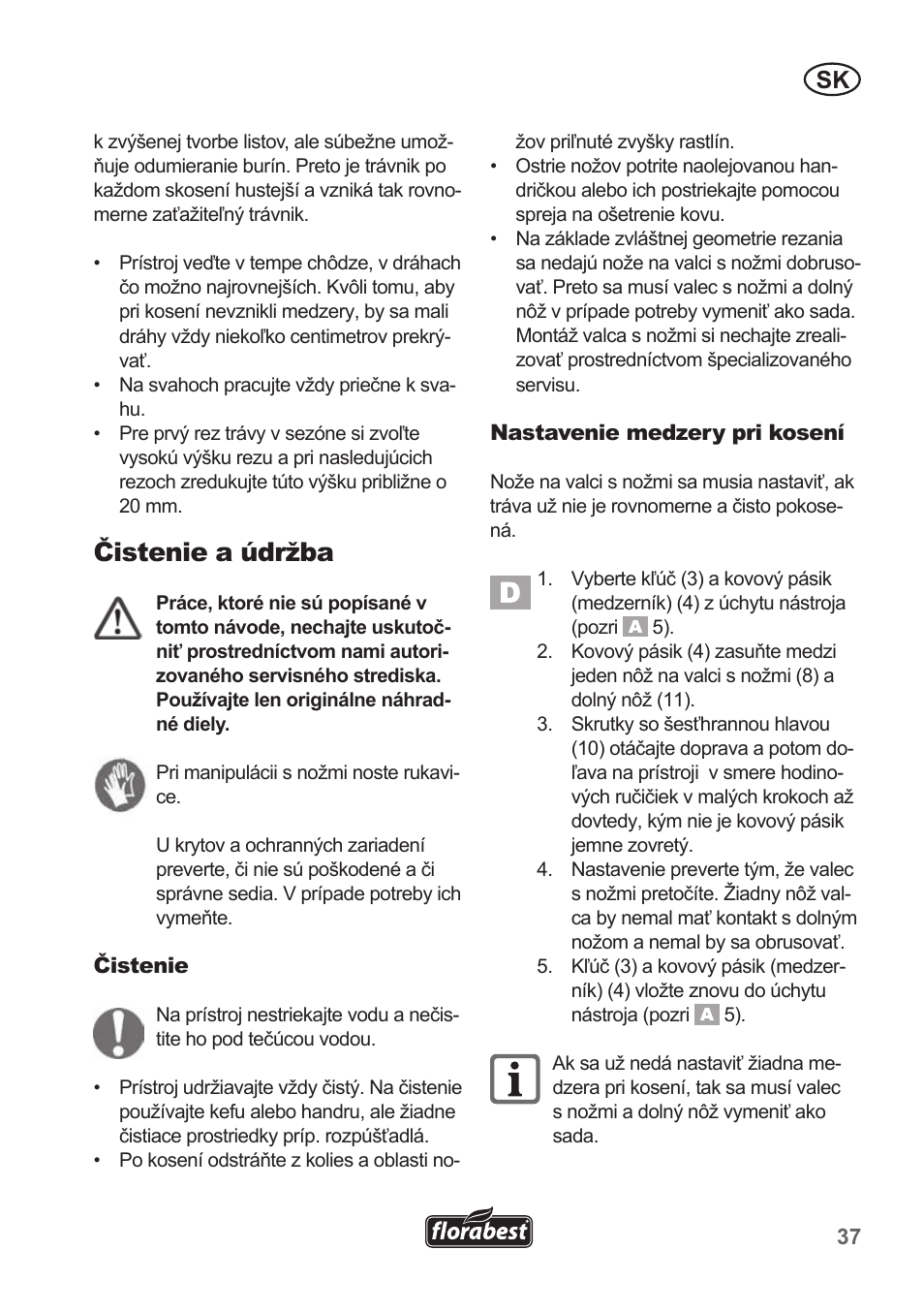 Čistenie a údržba | Florabest FHM 38 A1 User Manual | Page 37 / 50