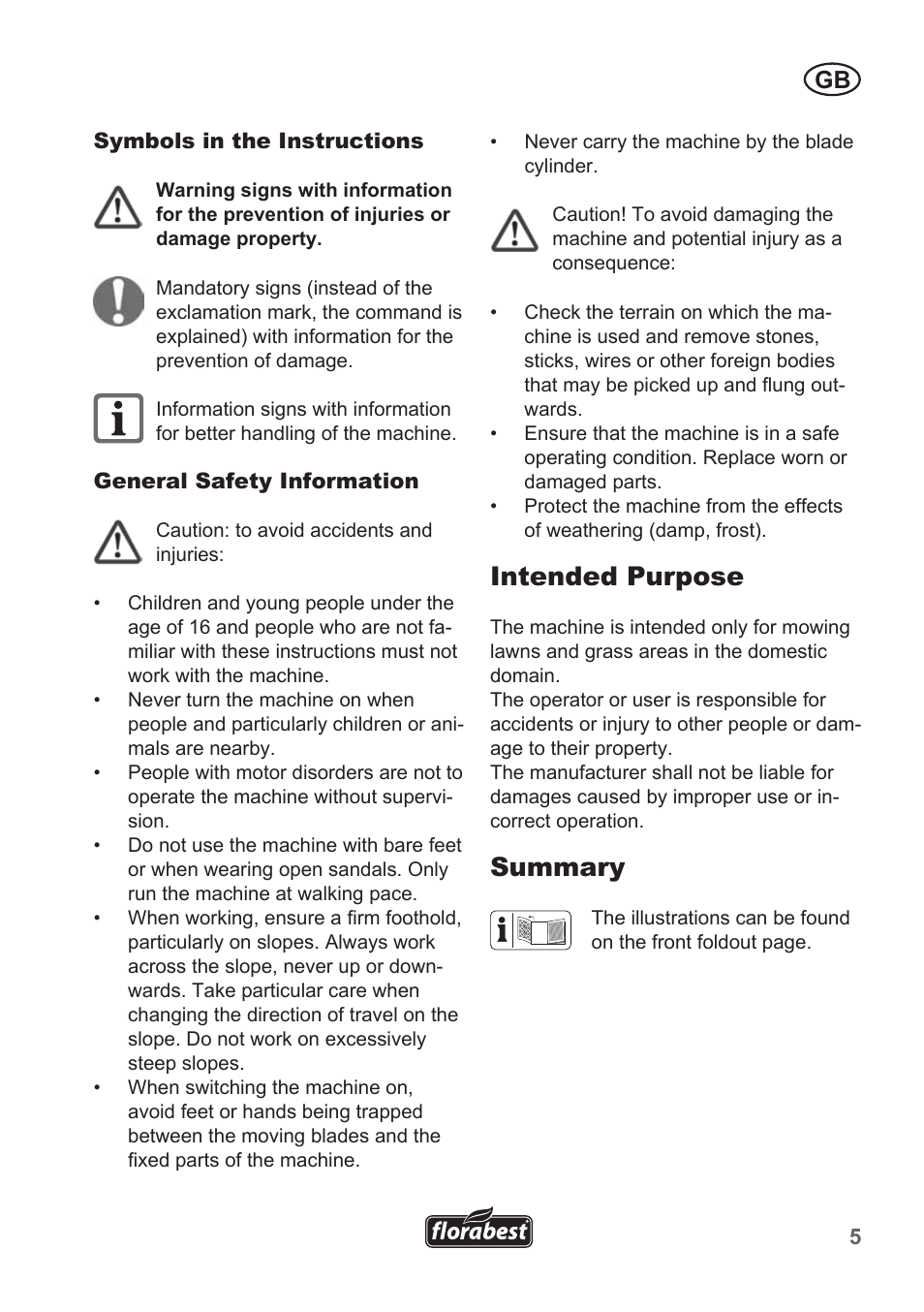 Intended purpose, Summary | Florabest FHM 38 A1 User Manual | Page 5 / 50