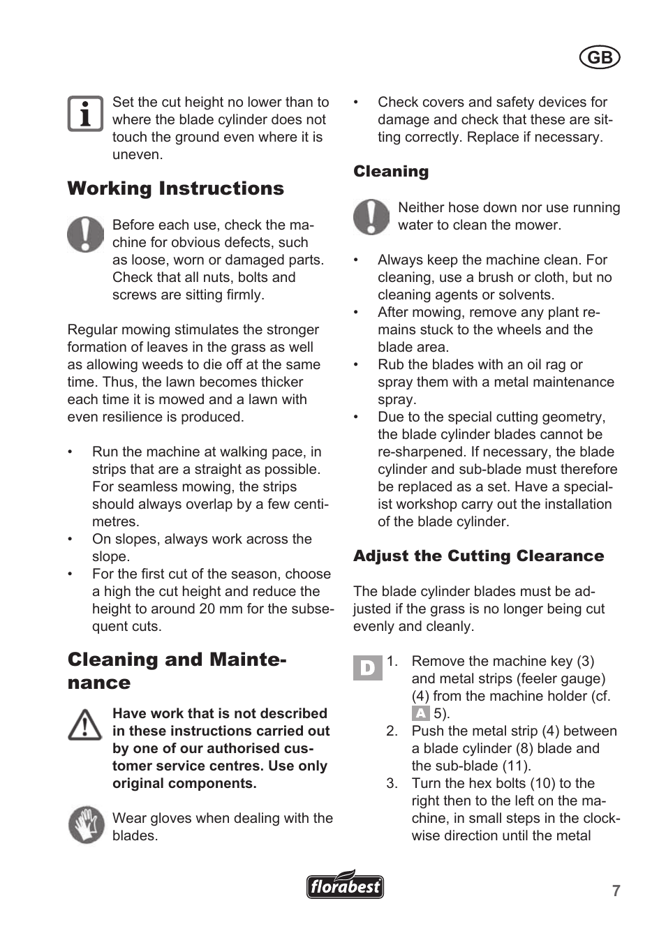 Working instructions, Cleaning and mainte- nance | Florabest FHM 38 A1 User Manual | Page 7 / 50