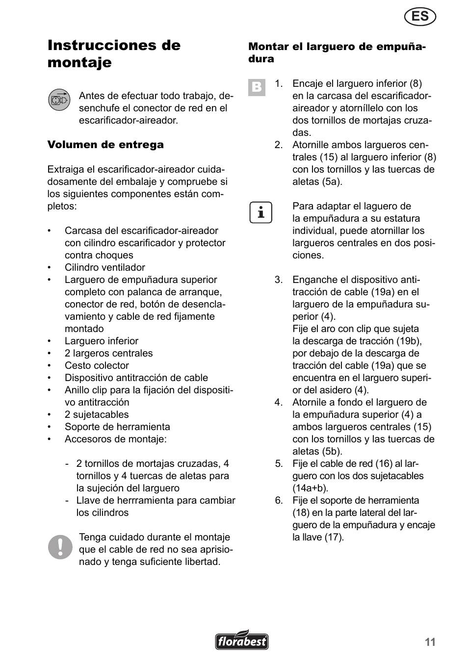 Instrucciones de montaje | Florabest FLV 1300 A1 User Manual | Page 11 / 74