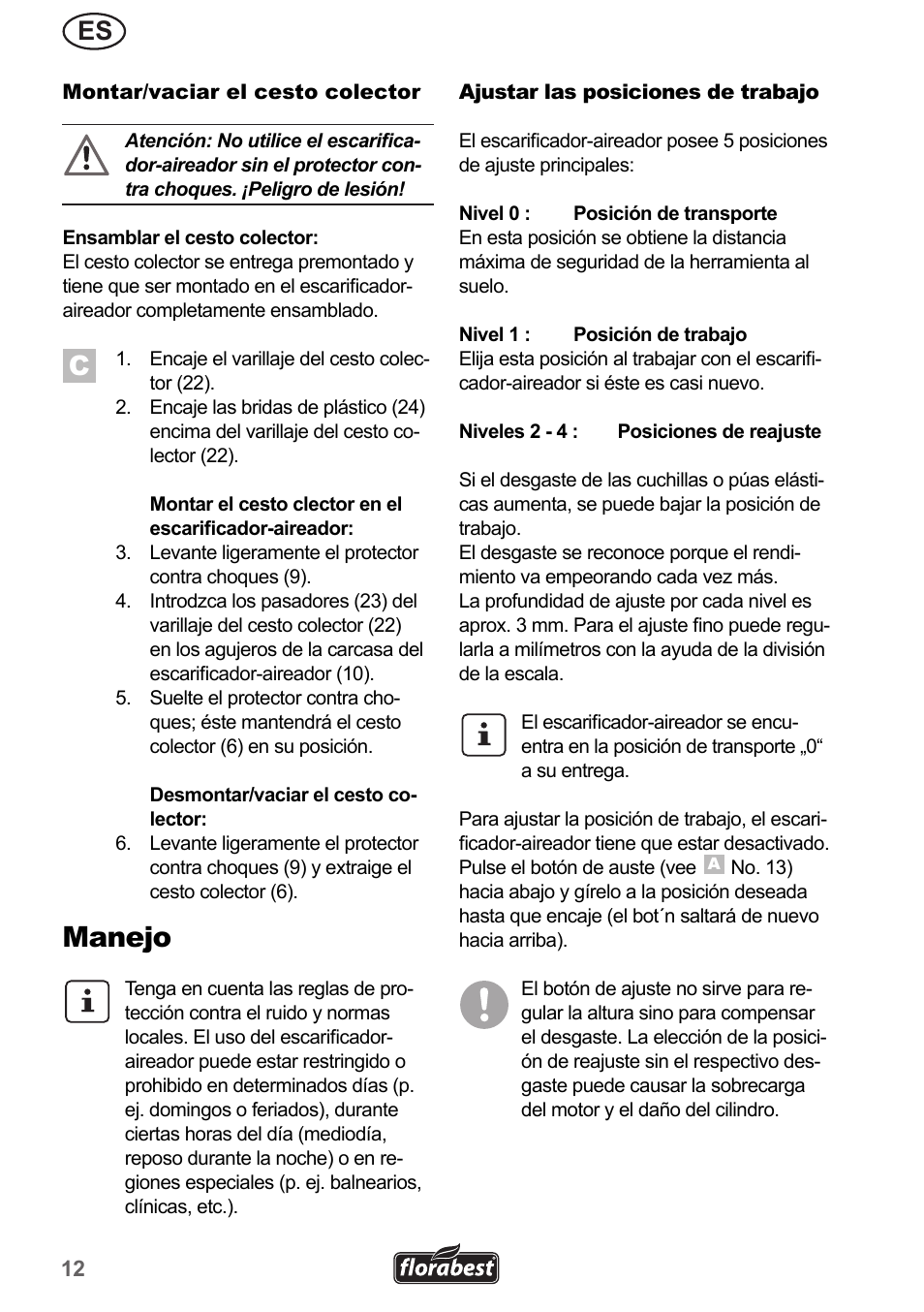 Manejo | Florabest FLV 1300 A1 User Manual | Page 12 / 74