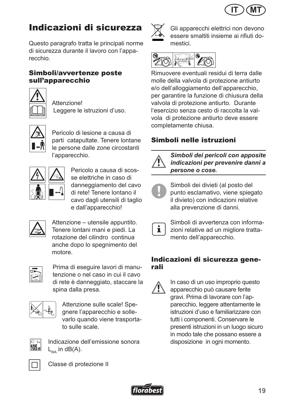 Indicazioni di sicurezza, Mt it | Florabest FLV 1300 A1 User Manual | Page 19 / 74