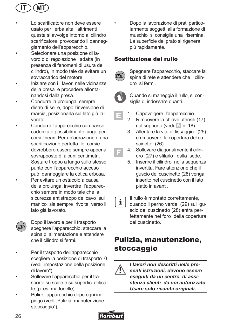 Pulizia, manutenzione, stoccaggio, Mt it | Florabest FLV 1300 A1 User Manual | Page 26 / 74