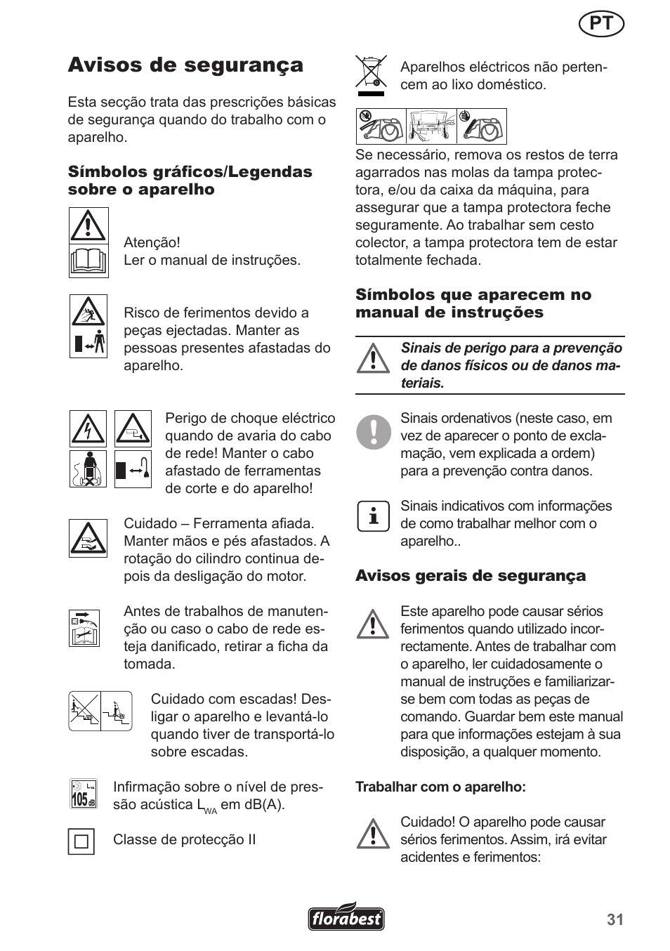 Avisos de segurança | Florabest FLV 1300 A1 User Manual | Page 31 / 74