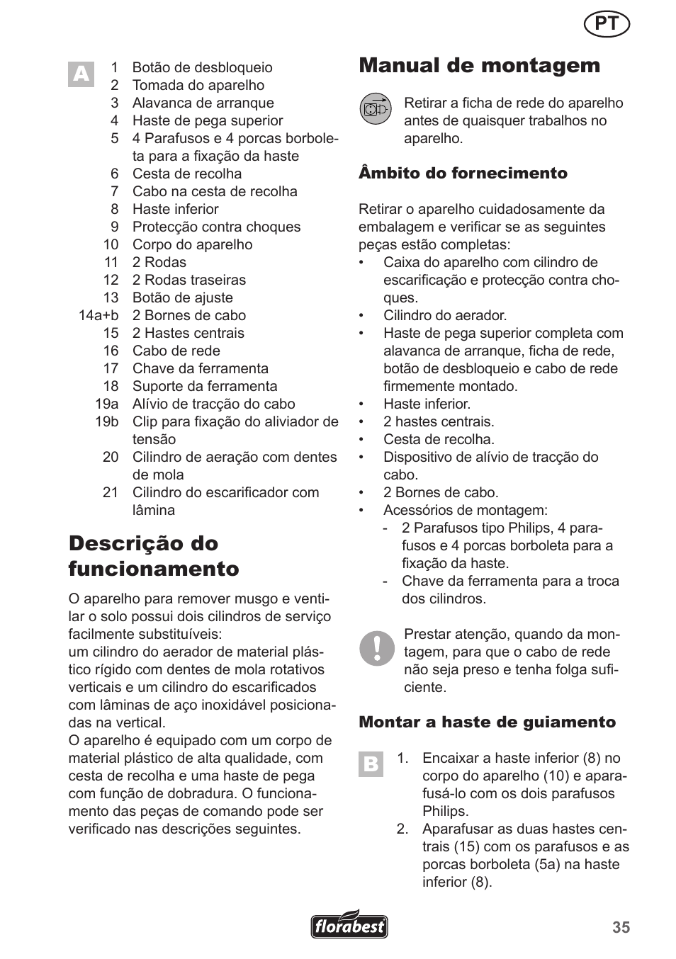 Descrição do funcionamento, Manual de montagem | Florabest FLV 1300 A1 User Manual | Page 35 / 74