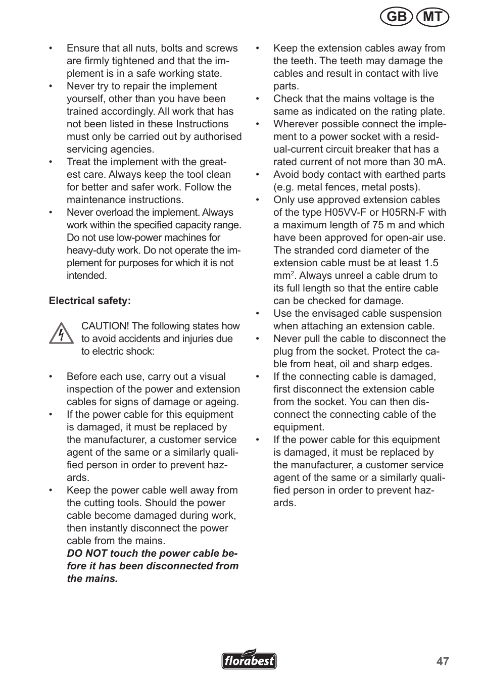 Mt gb | Florabest FLV 1300 A1 User Manual | Page 47 / 74