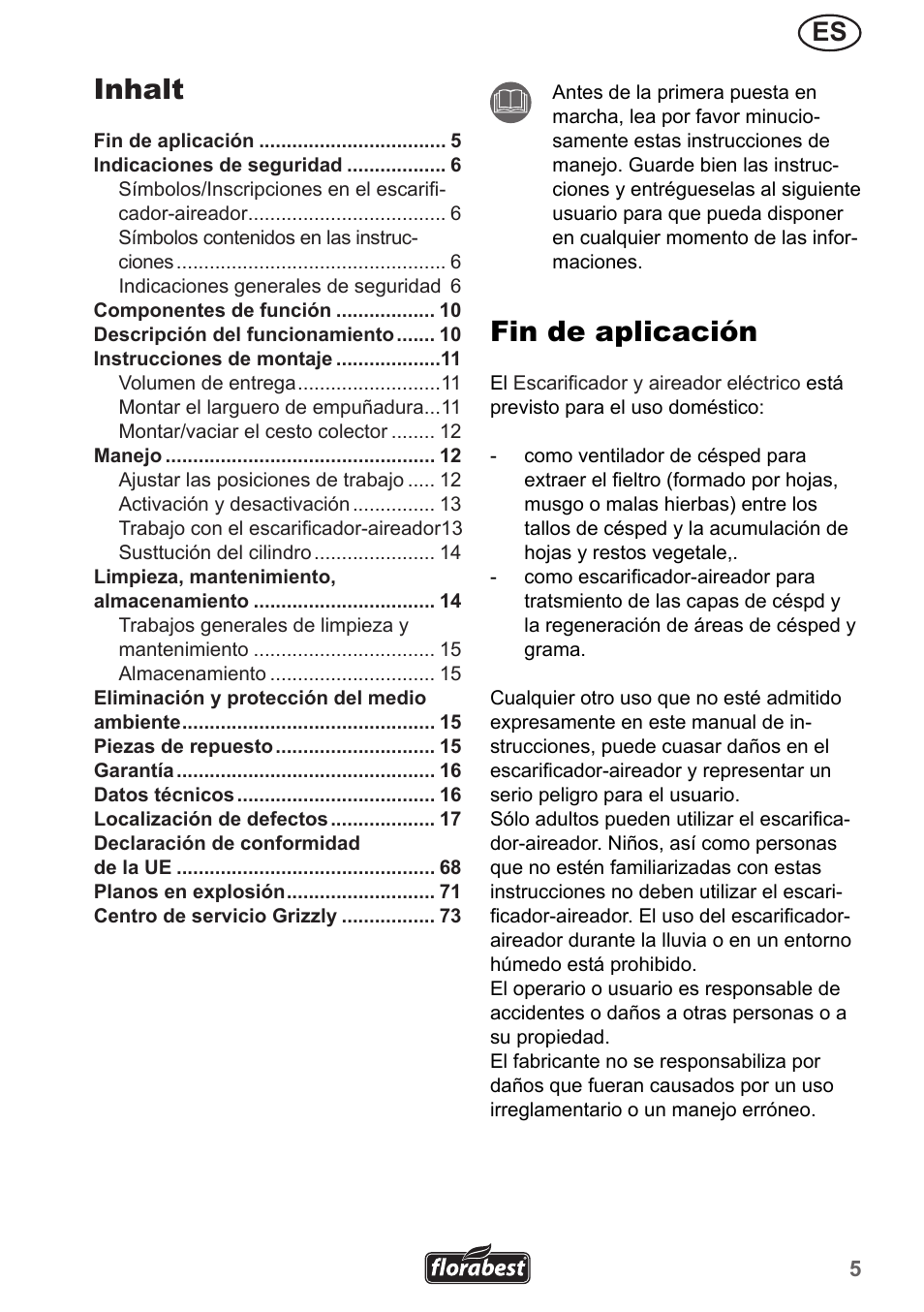 Inhalt, Fin de aplicación | Florabest FLV 1300 A1 User Manual | Page 5 / 74
