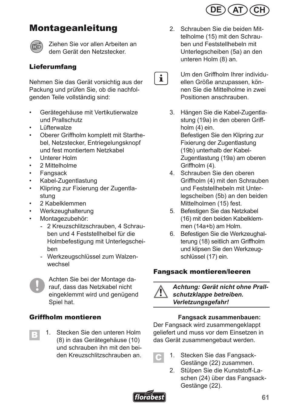 Montageanleitung, Ch at de | Florabest FLV 1300 A1 User Manual | Page 61 / 74