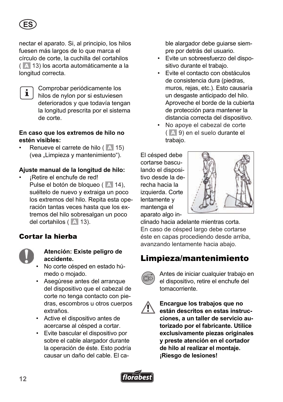 Limpieza/mantenimiento | Florabest FRT 450 A1 User Manual | Page 12 / 70