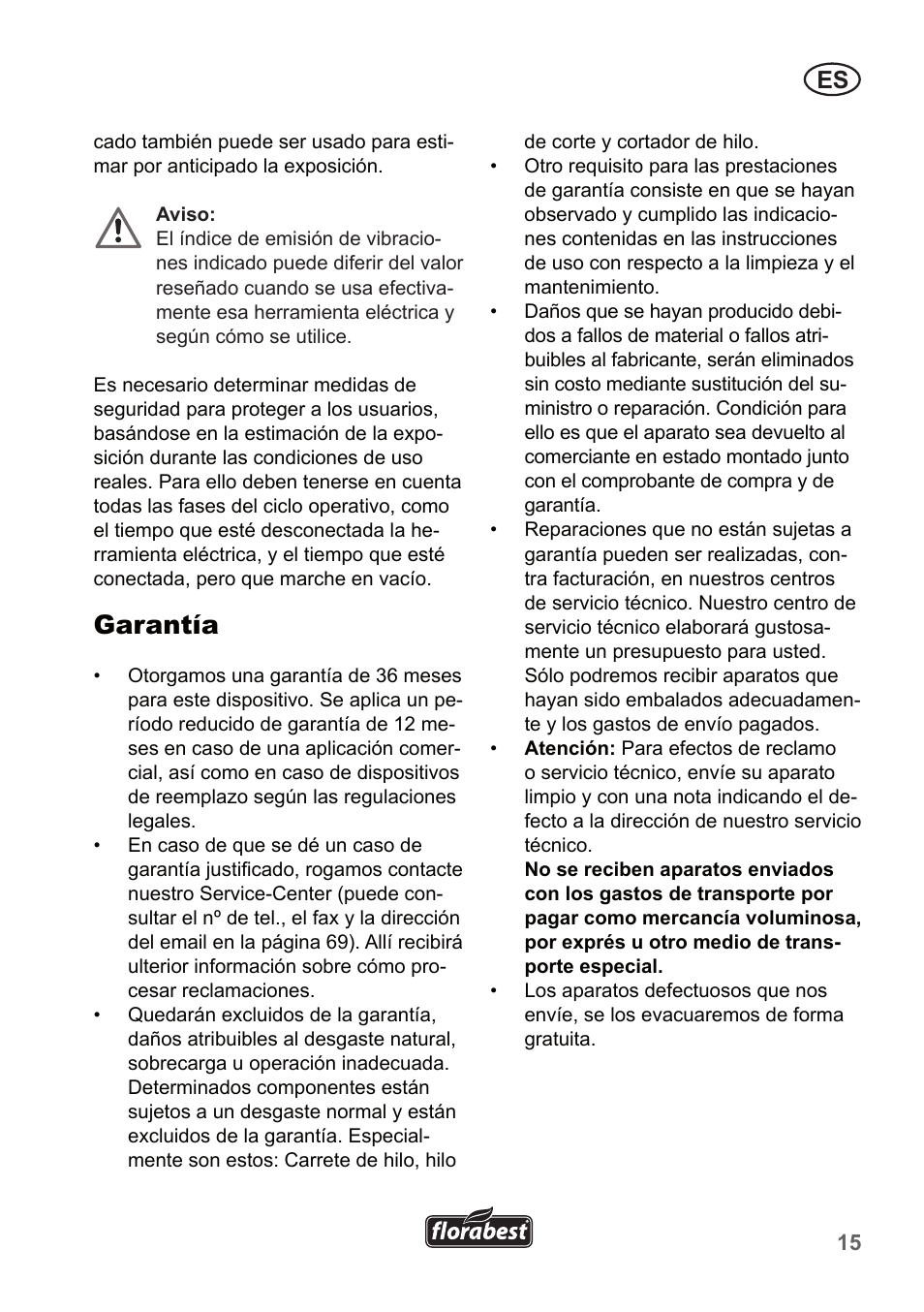 Garantía | Florabest FRT 450 A1 User Manual | Page 15 / 70