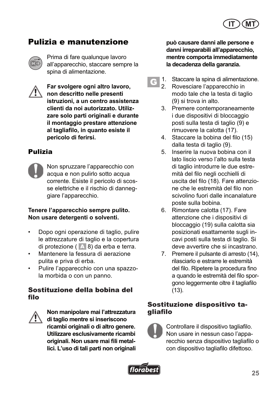 Pulizia e manutenzione, It mt | Florabest FRT 450 A1 User Manual | Page 25 / 70