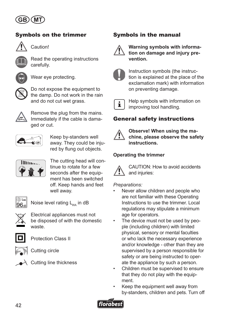 Gb mt | Florabest FRT 450 A1 User Manual | Page 42 / 70