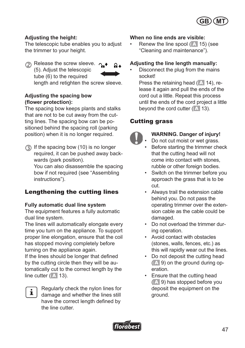 Gb mt | Florabest FRT 450 A1 User Manual | Page 47 / 70