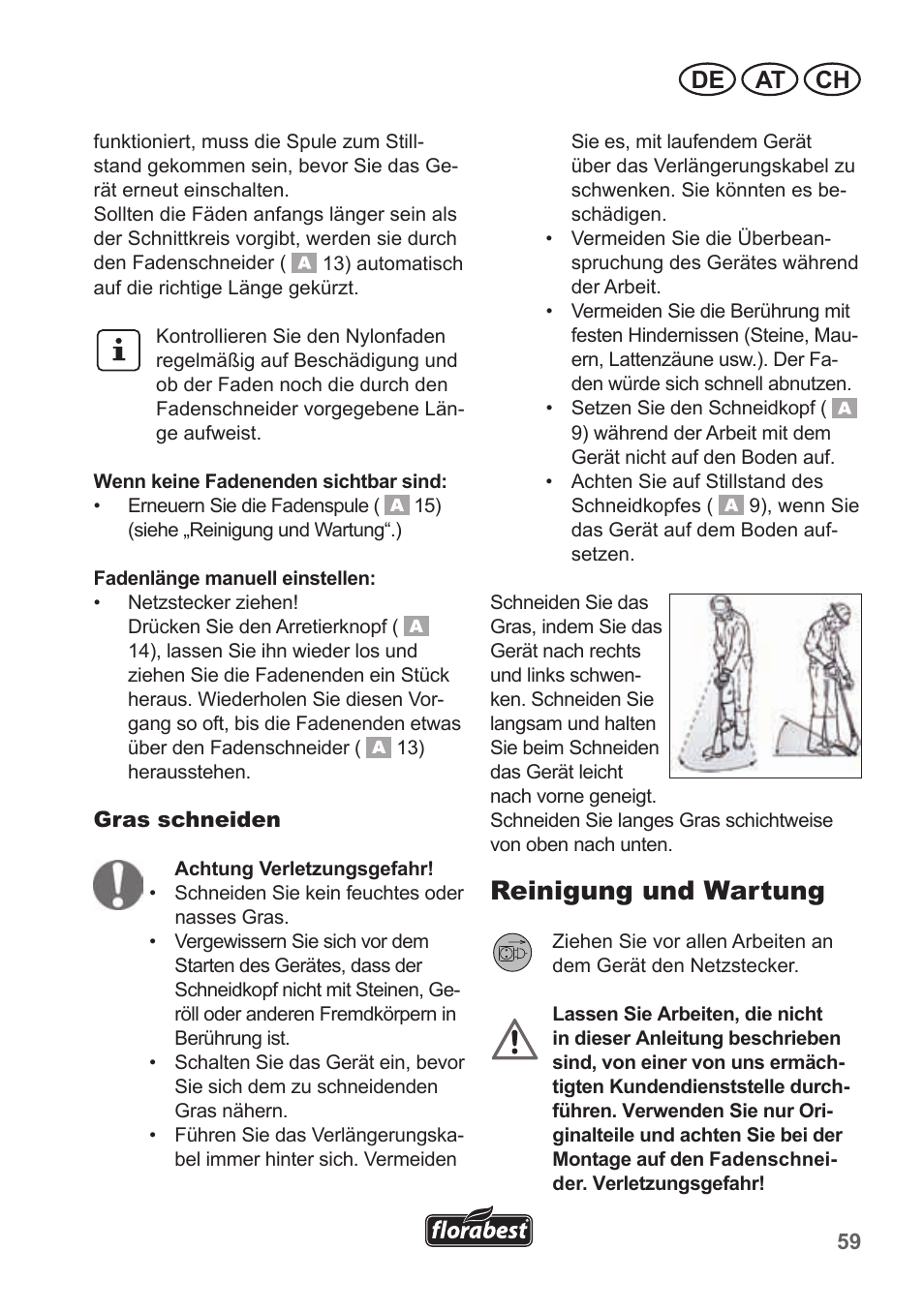 Reinigung und wartung, De at ch | Florabest FRT 450 A1 User Manual | Page 59 / 70