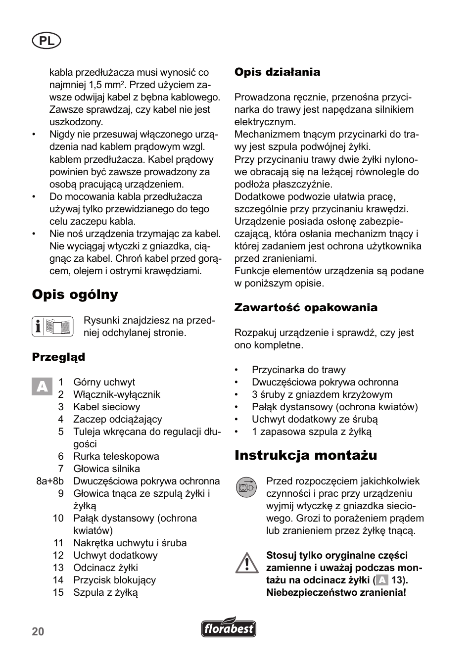 Opis ogólny, Instrukcja montażu | Florabest FRT 450 A1 User Manual | Page 20 / 90