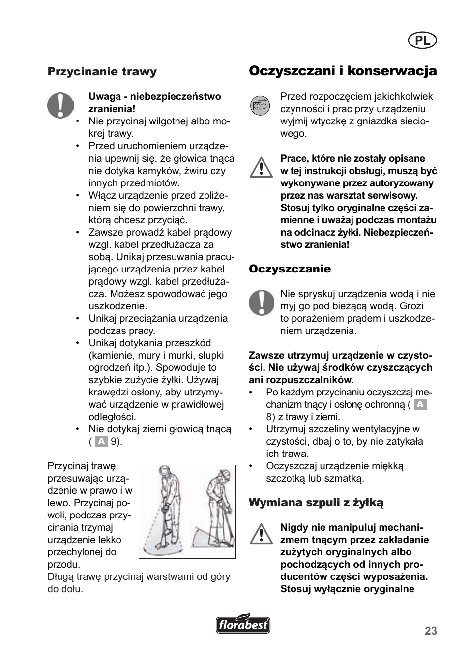 Oczyszczani i konserwacja | Florabest FRT 450 A1 User Manual | Page 23 / 90