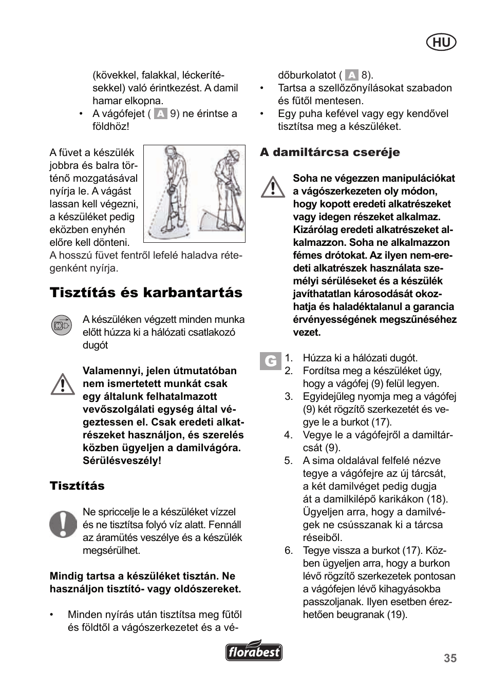Tisztítás és karbantartás | Florabest FRT 450 A1 User Manual | Page 35 / 90