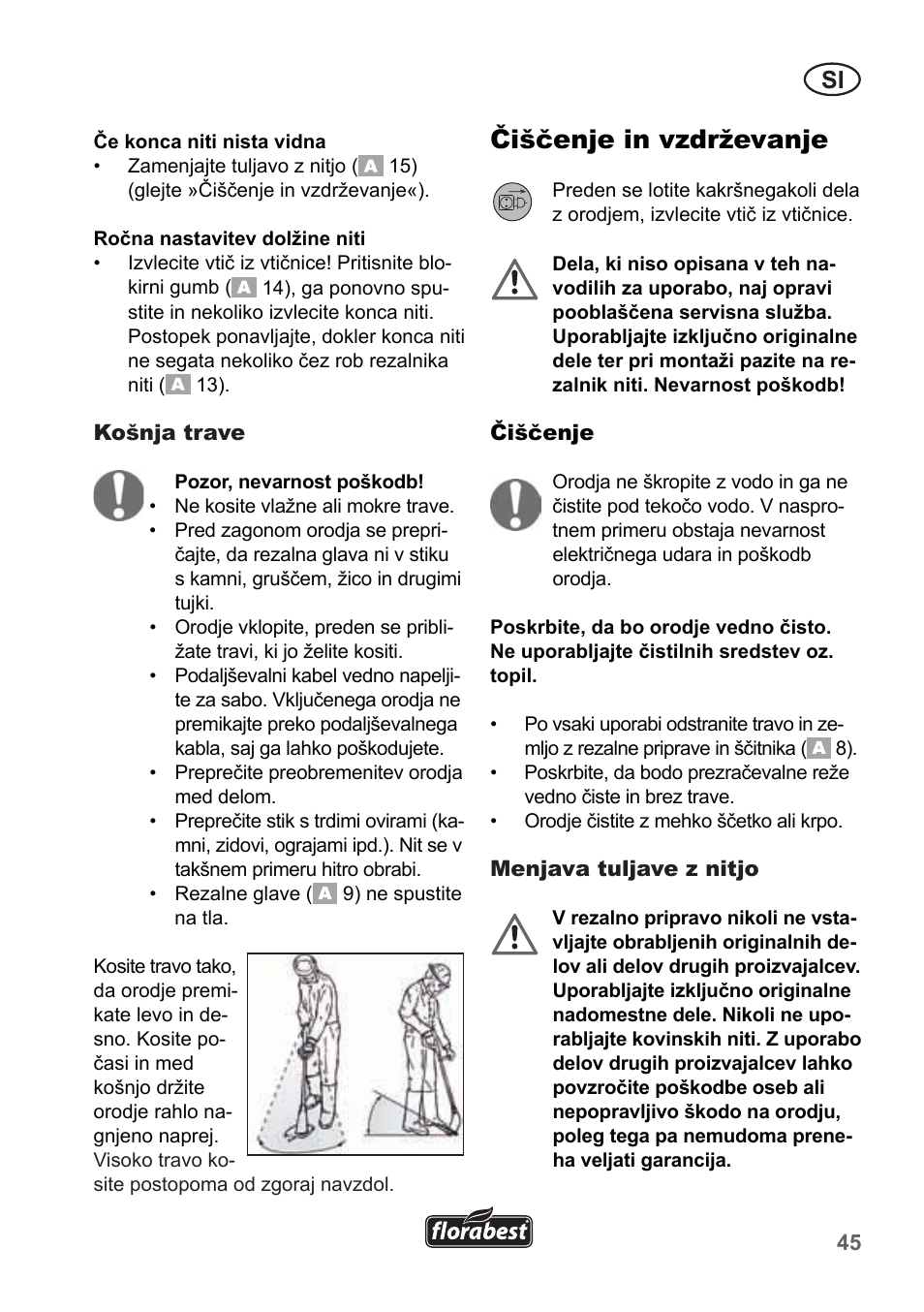 Čiščenje in vzdrževanje | Florabest FRT 450 A1 User Manual | Page 45 / 90