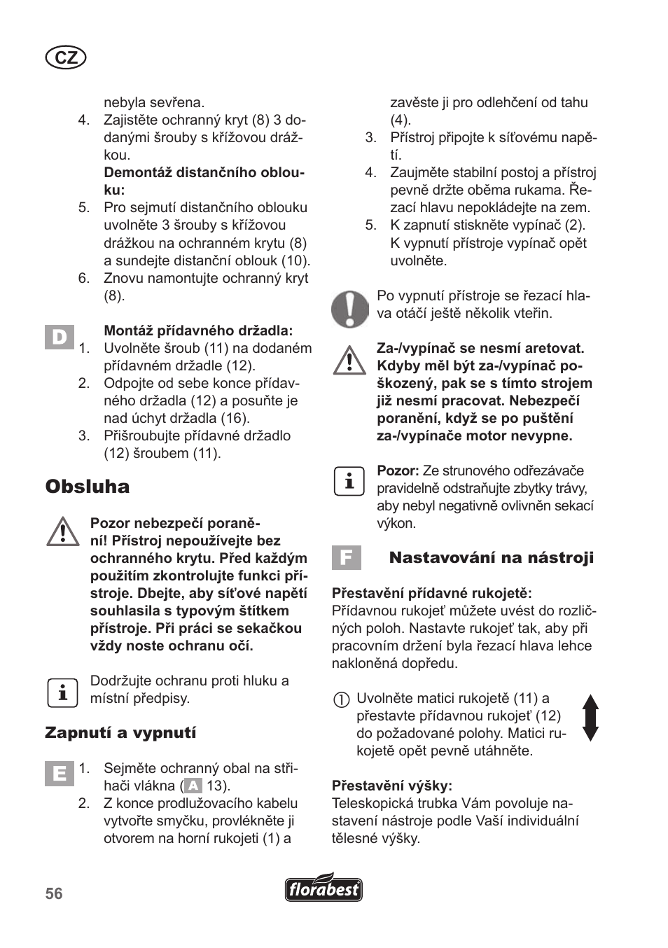 Obsluha | Florabest FRT 450 A1 User Manual | Page 56 / 90