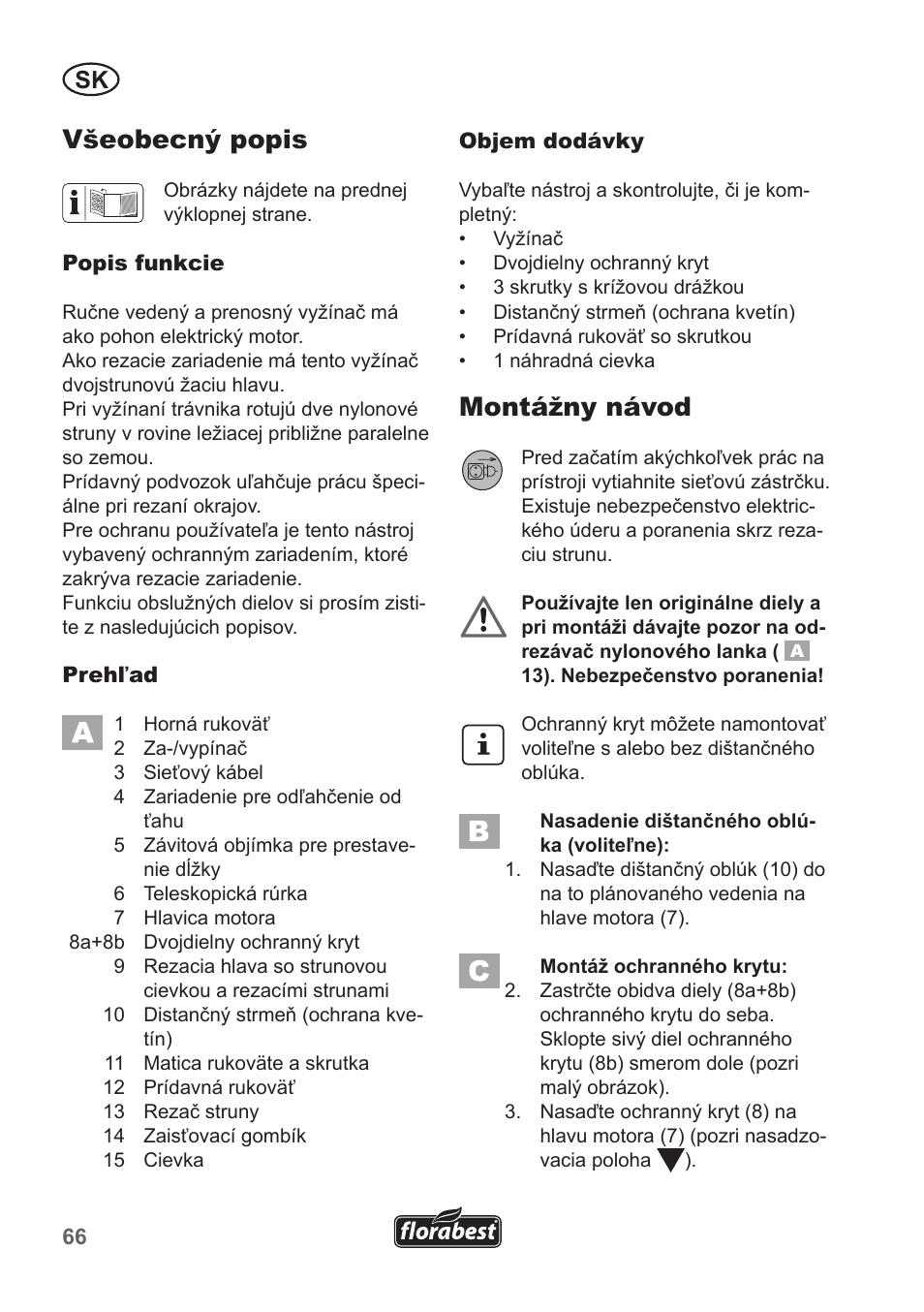 Všeobecný popis, Montážny návod | Florabest FRT 450 A1 User Manual | Page 66 / 90