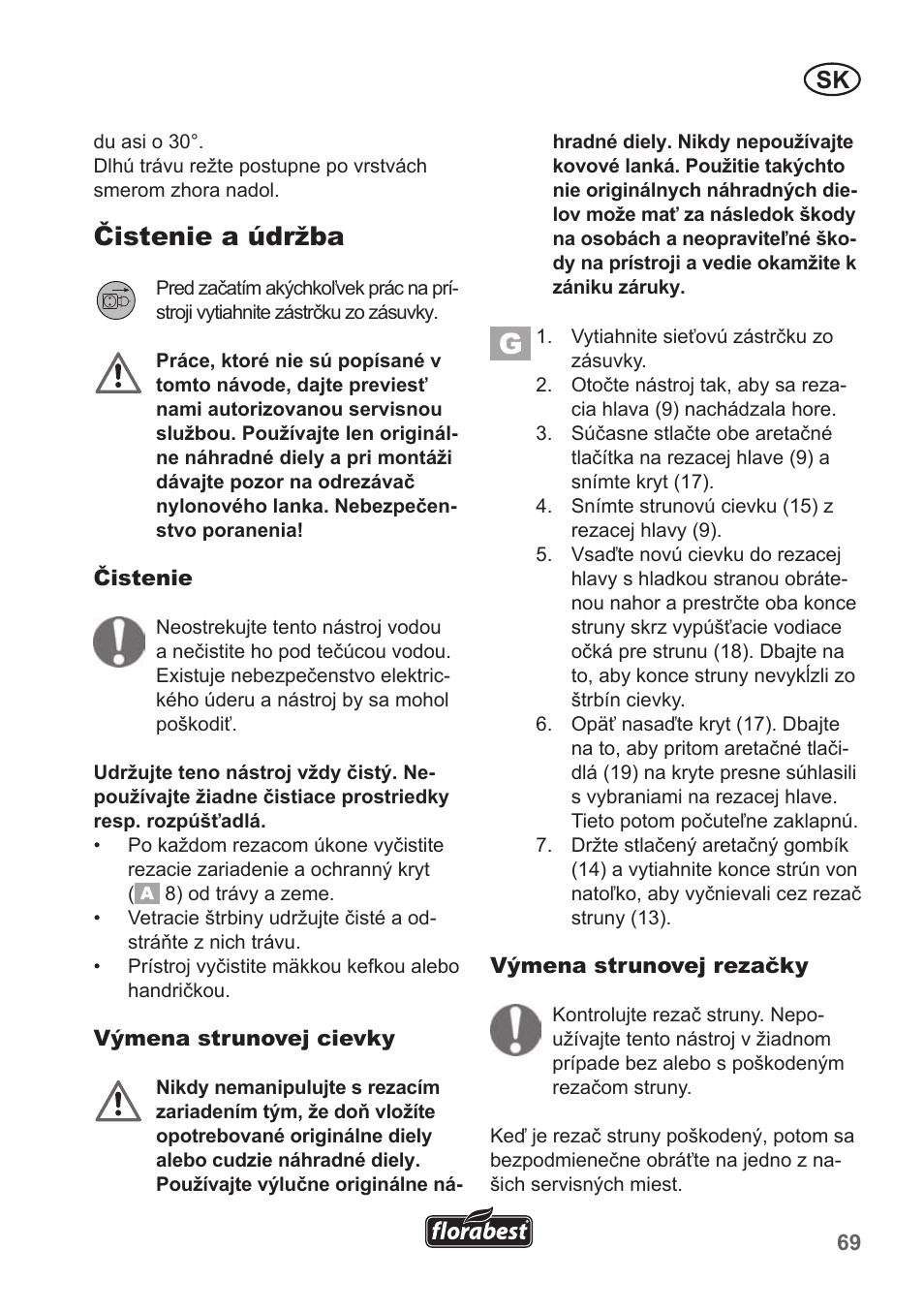 Čistenie a údržba | Florabest FRT 450 A1 User Manual | Page 69 / 90
