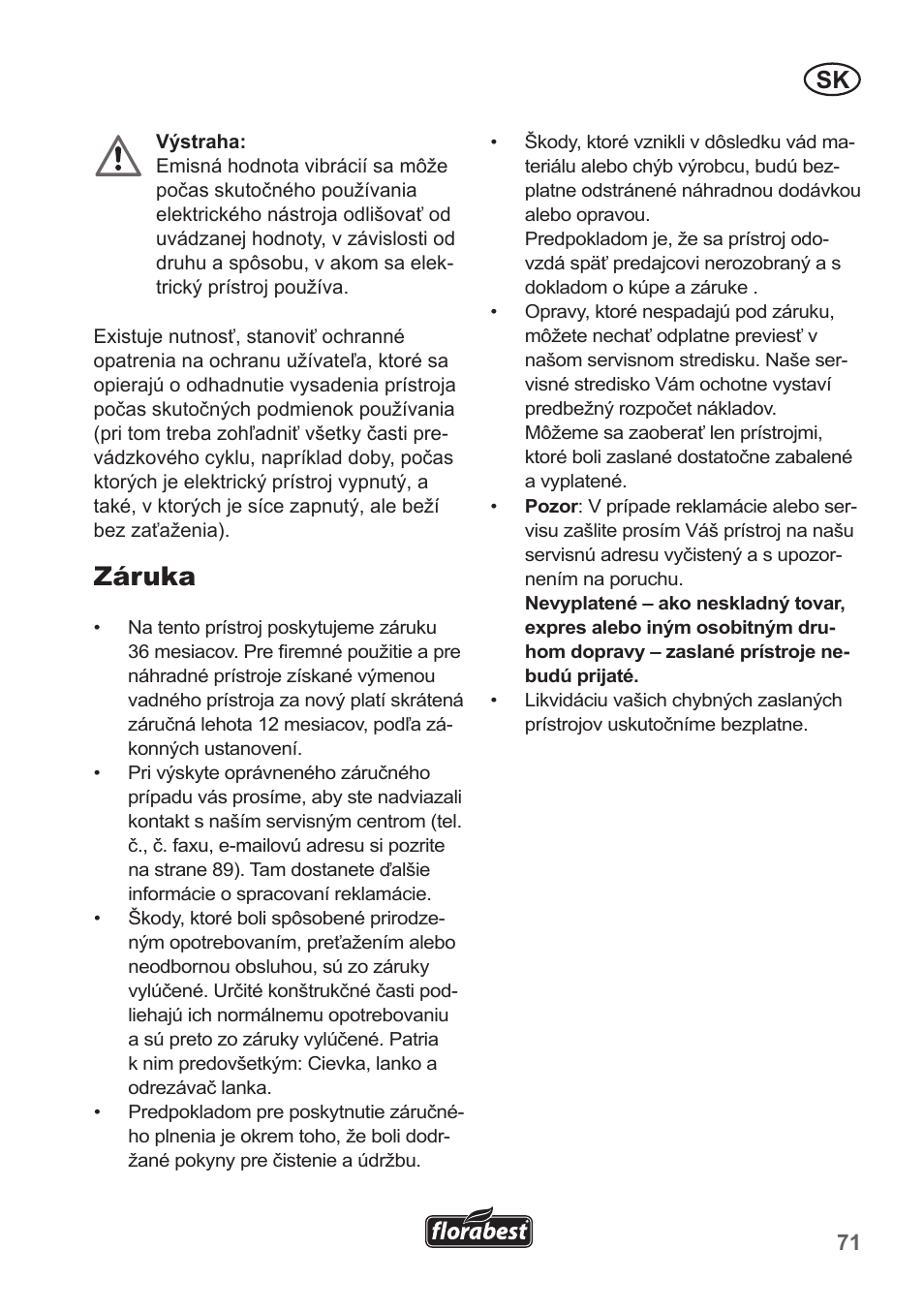 Záruka | Florabest FRT 450 A1 User Manual | Page 71 / 90