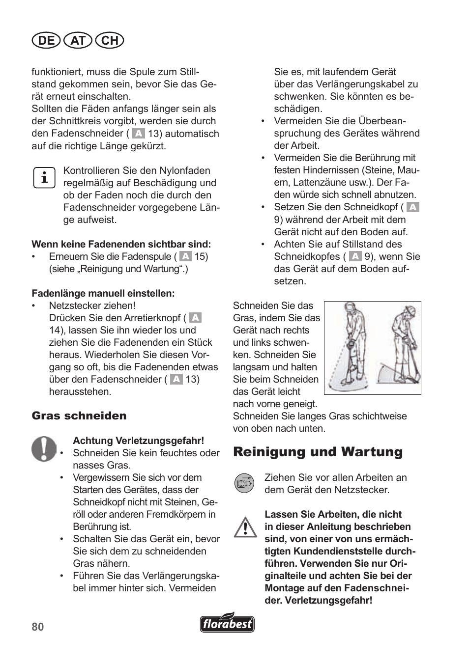 Reinigung und wartung, De at ch | Florabest FRT 450 A1 User Manual | Page 80 / 90