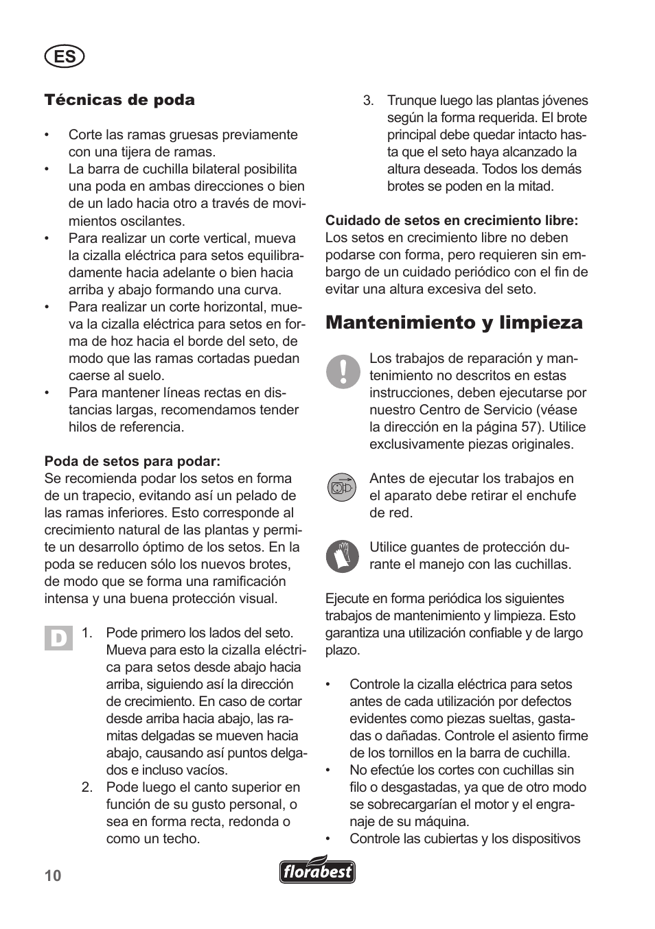 Mantenimiento y limpieza | Florabest FHT 600 A1 User Manual | Page 10 / 58