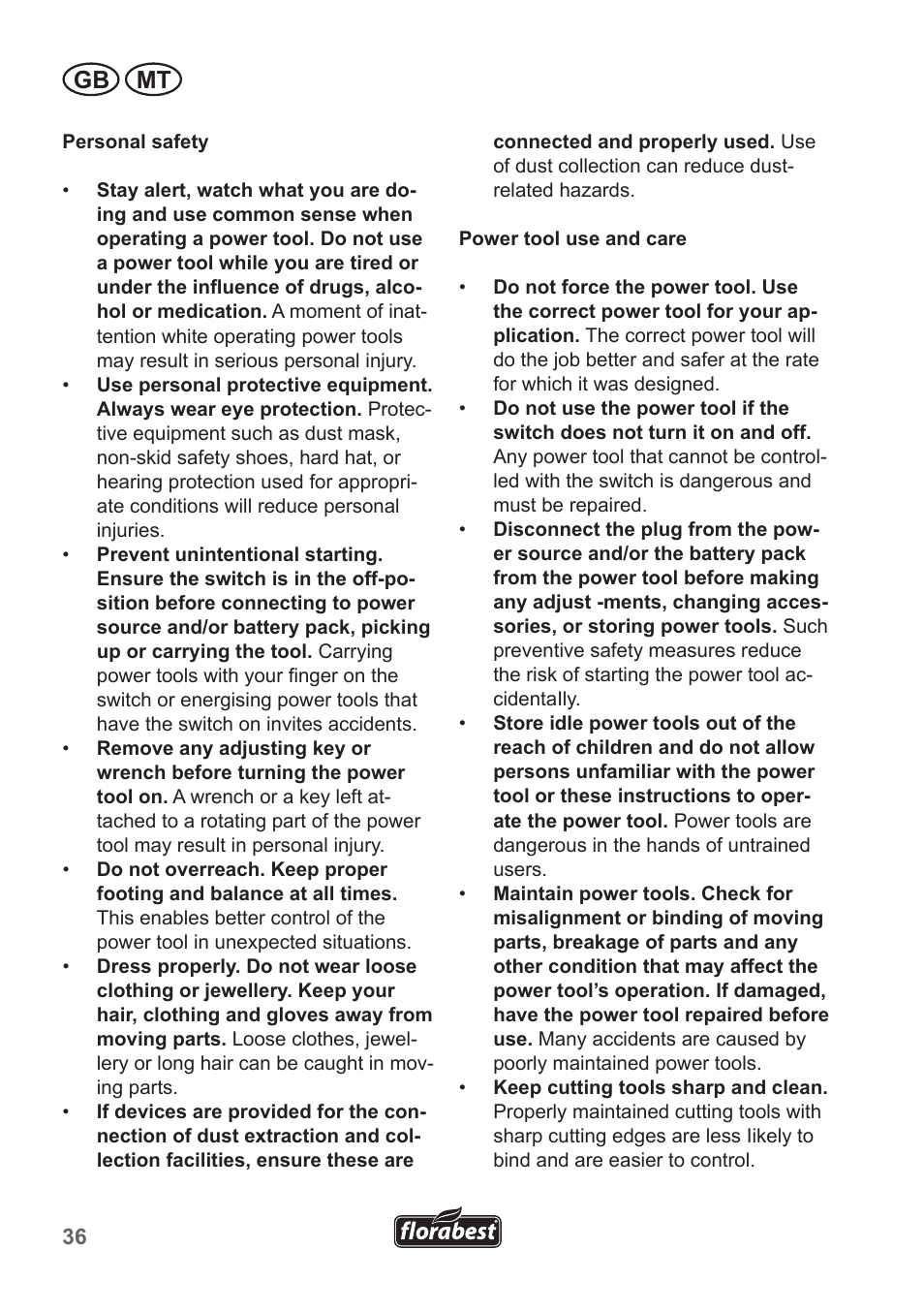 Gb mt | Florabest FHT 600 A1 User Manual | Page 36 / 58