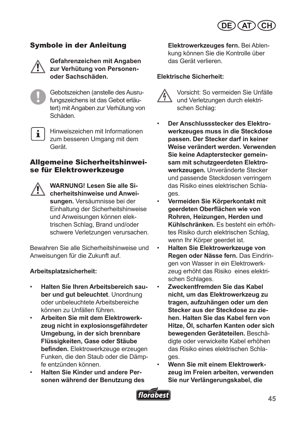De at ch | Florabest FHT 600 A1 User Manual | Page 45 / 58