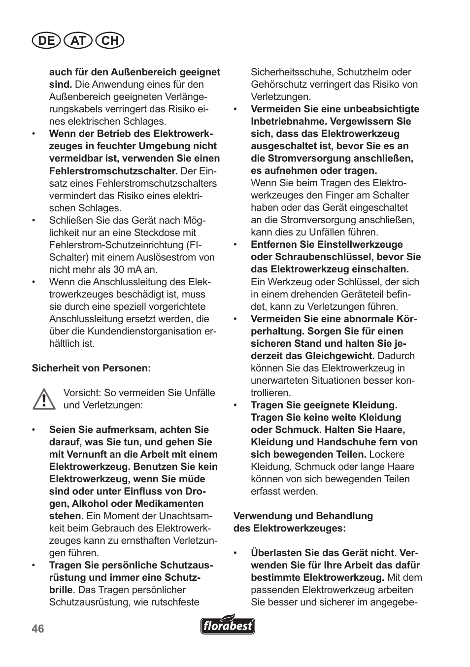 De at ch | Florabest FHT 600 A1 User Manual | Page 46 / 58