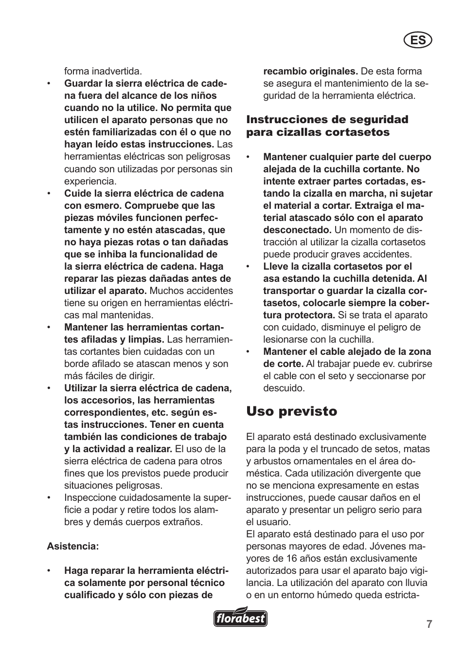 Uso previsto | Florabest FHT 600 A1 User Manual | Page 7 / 58