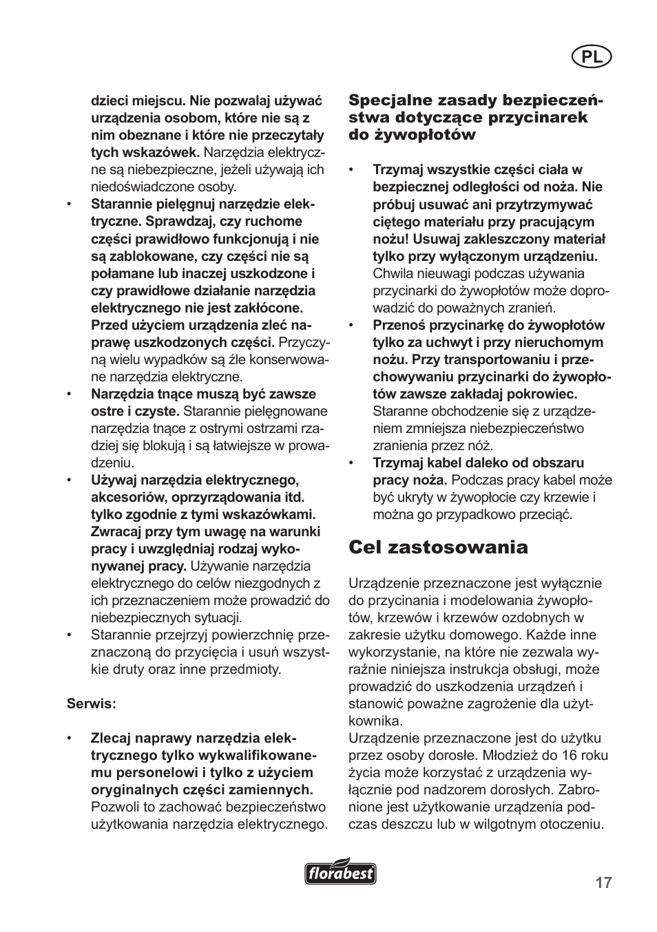 Cel zastosowania | Florabest FHT 600 A1 User Manual | Page 17 / 90