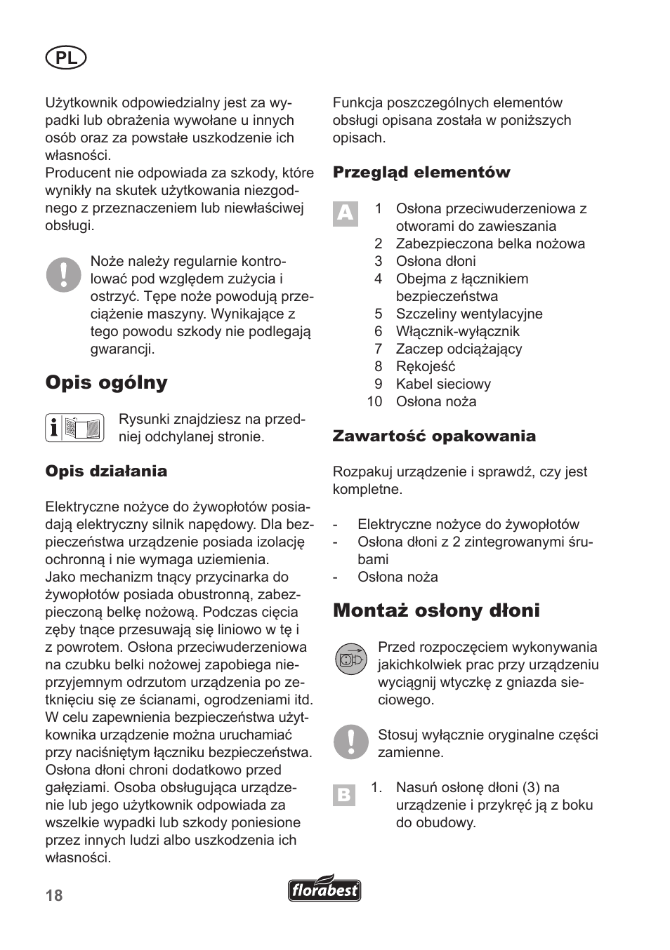 Opis ogólny, Montaż osłony dłoni | Florabest FHT 600 A1 User Manual | Page 18 / 90