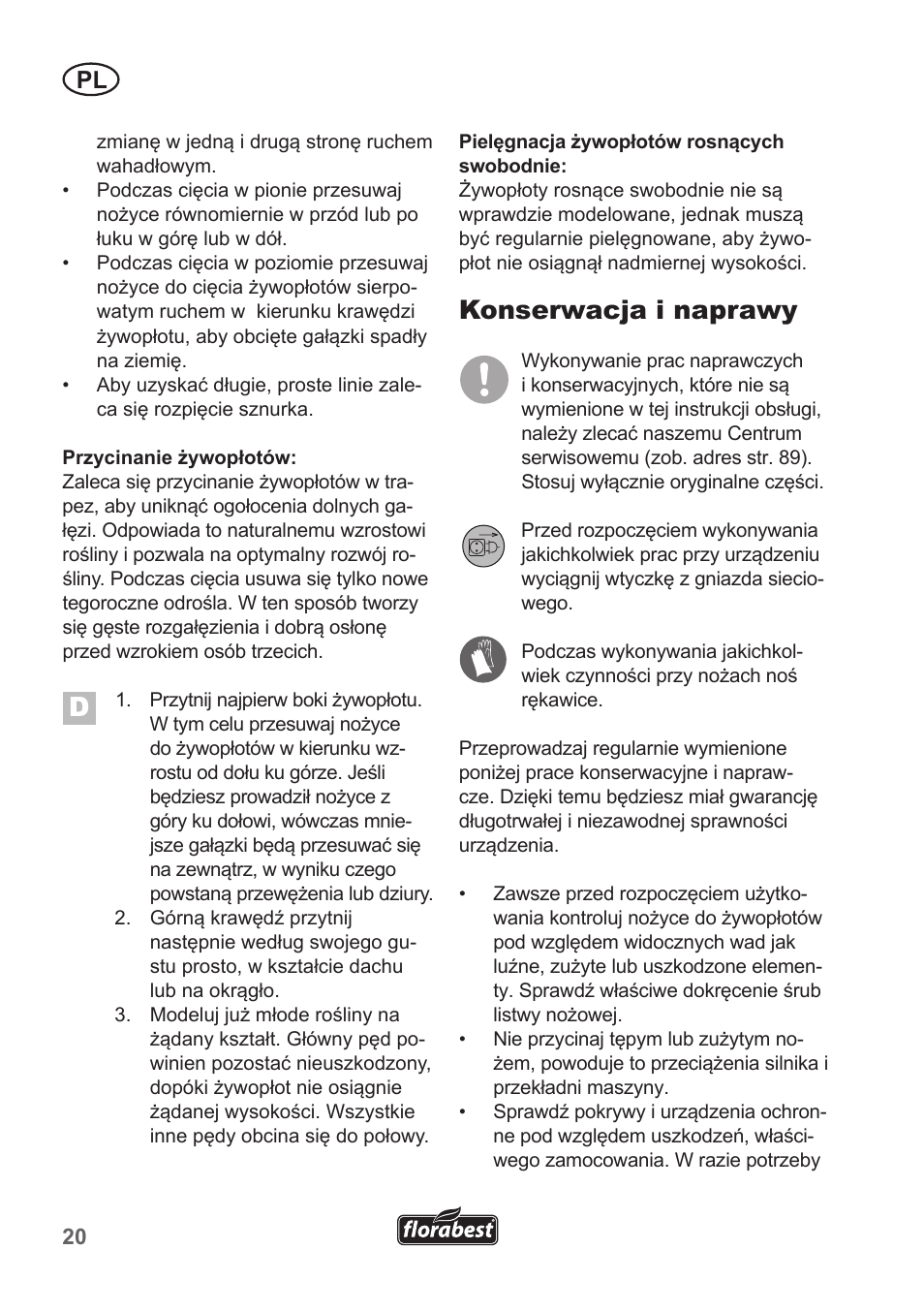 Konserwacja i naprawy | Florabest FHT 600 A1 User Manual | Page 20 / 90