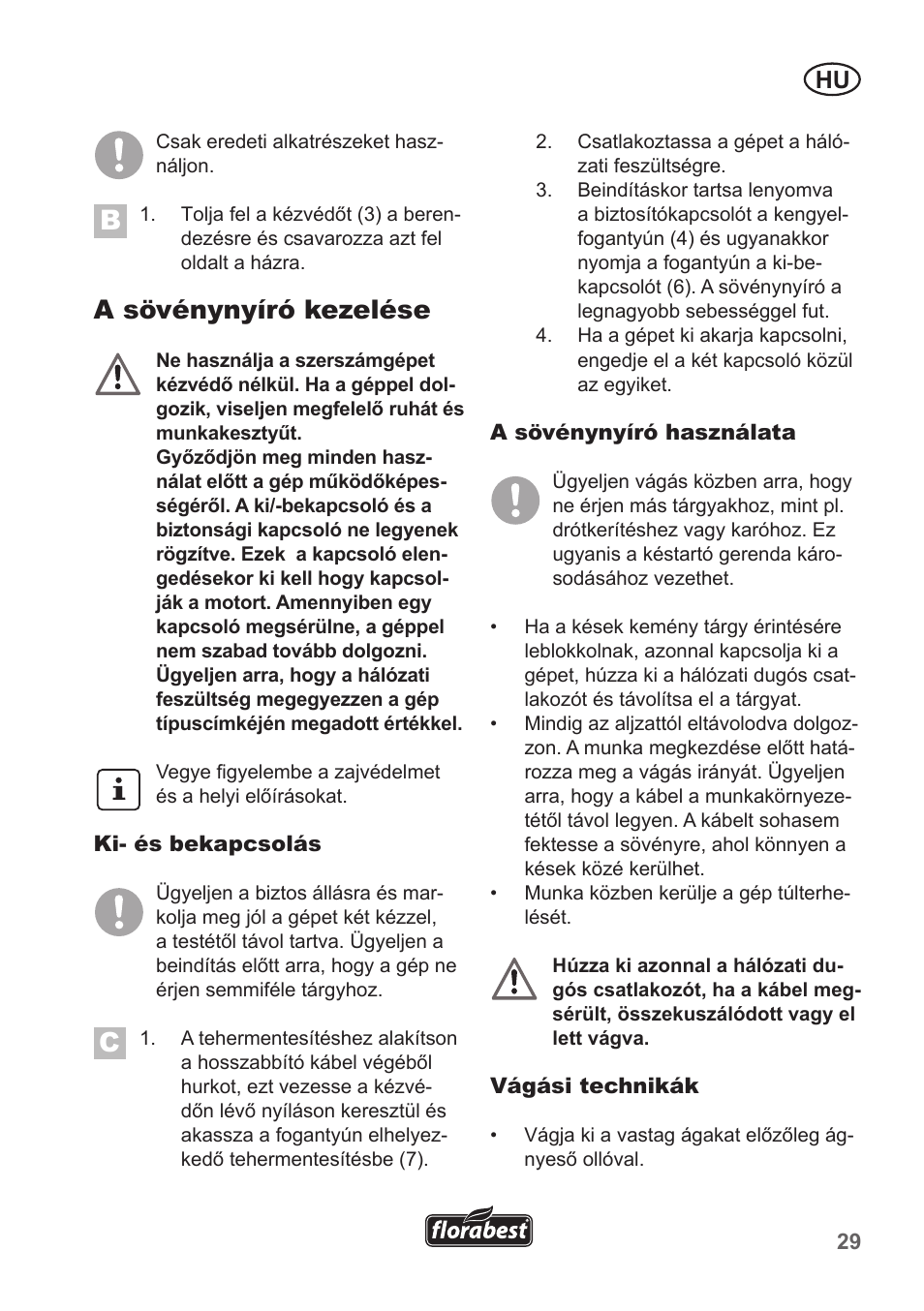 A sövénynyíró kezelése | Florabest FHT 600 A1 User Manual | Page 29 / 90