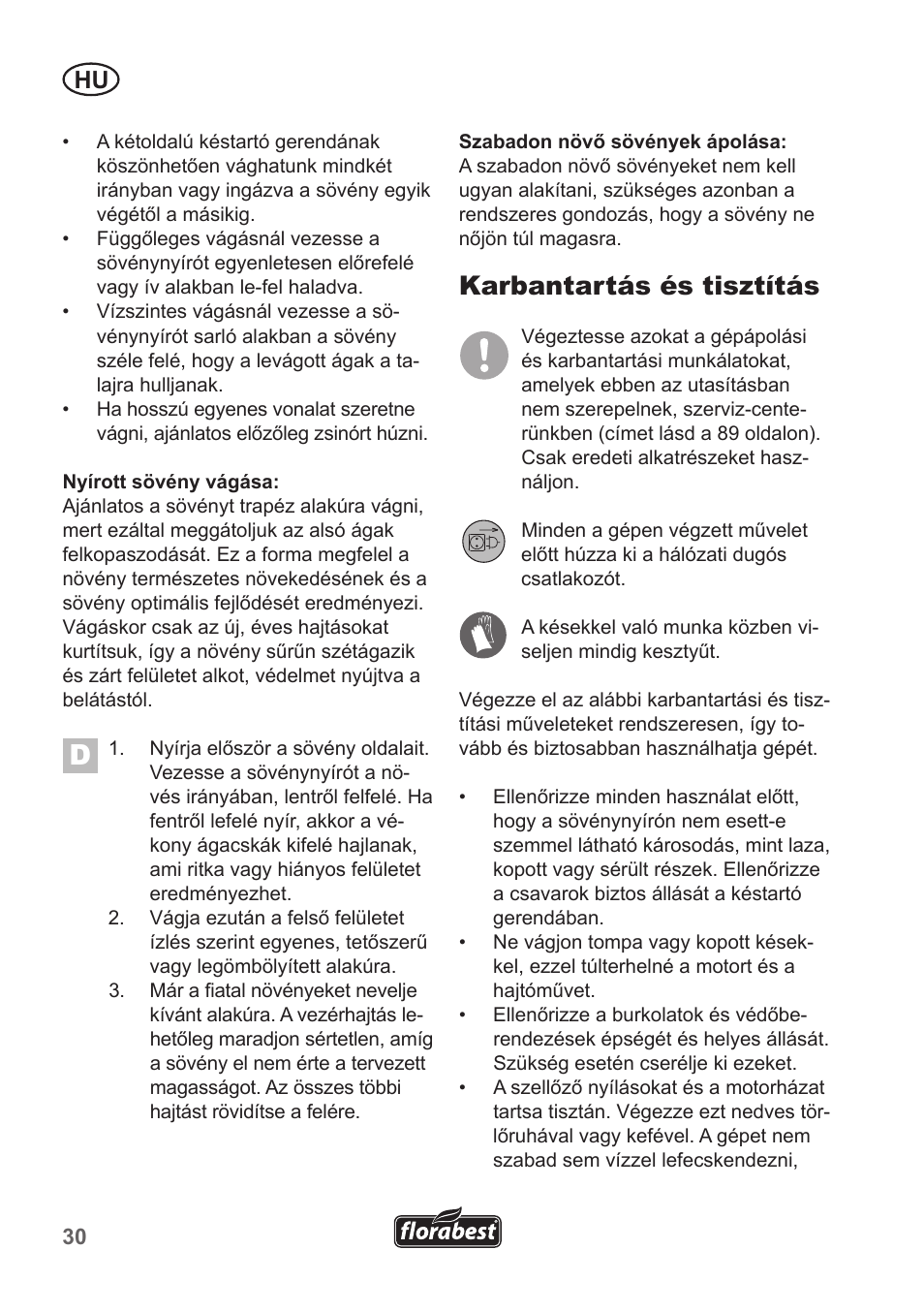 Karbantartás és tisztítás | Florabest FHT 600 A1 User Manual | Page 30 / 90