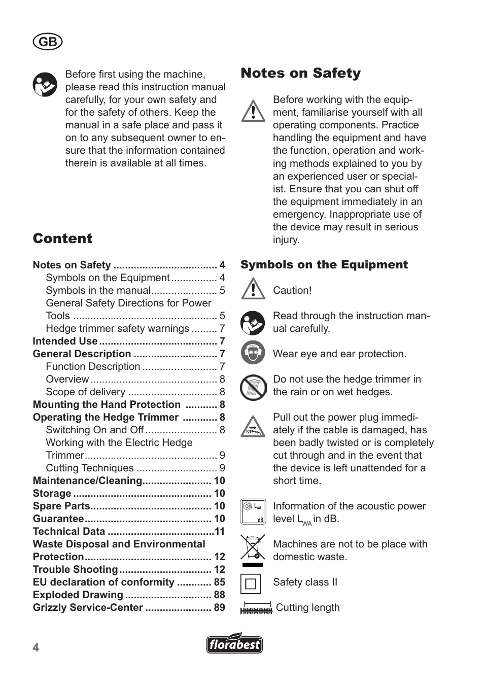 Content | Florabest FHT 600 A1 User Manual | Page 4 / 90