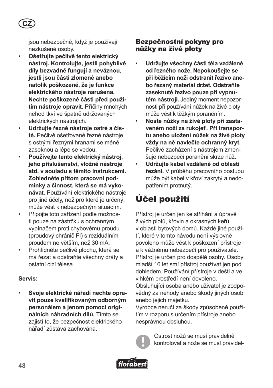 Účel použití | Florabest FHT 600 A1 User Manual | Page 48 / 90