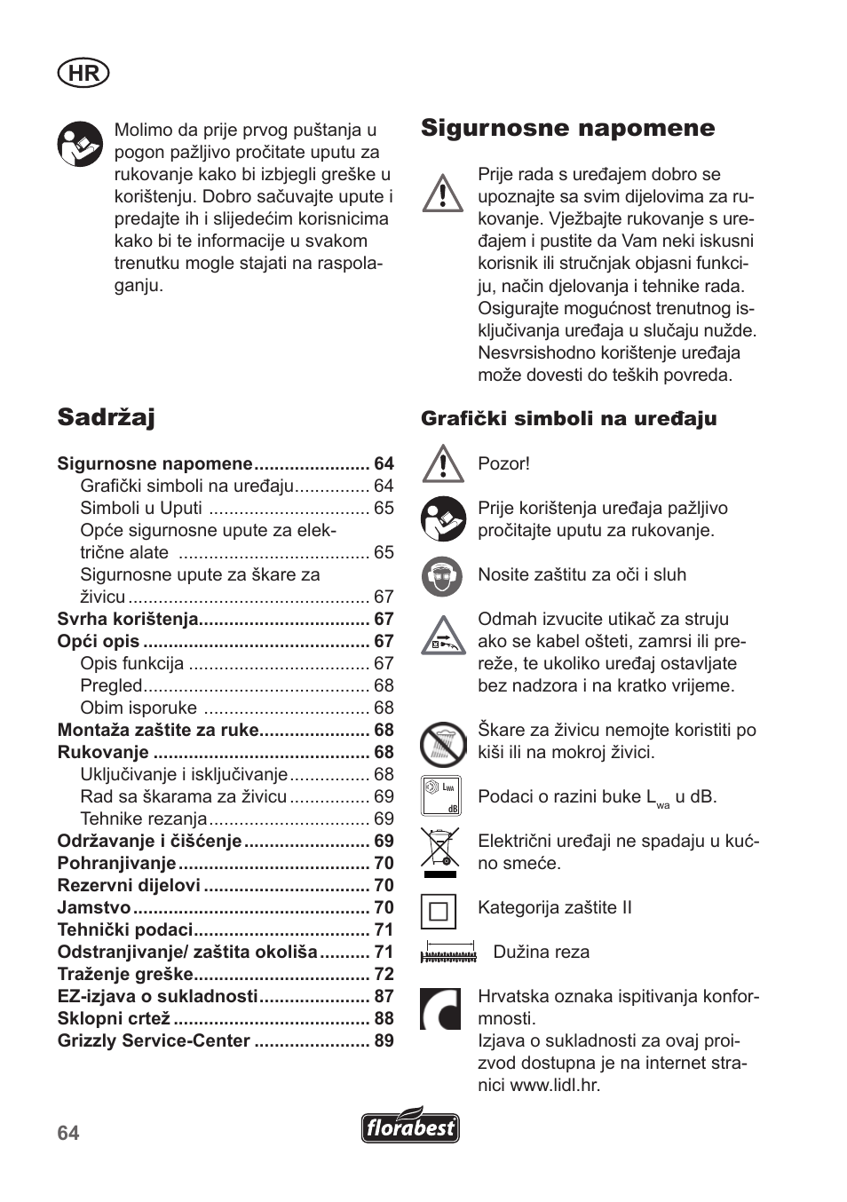 Sigurnosne napomene, Sadržaj | Florabest FHT 600 A1 User Manual | Page 64 / 90