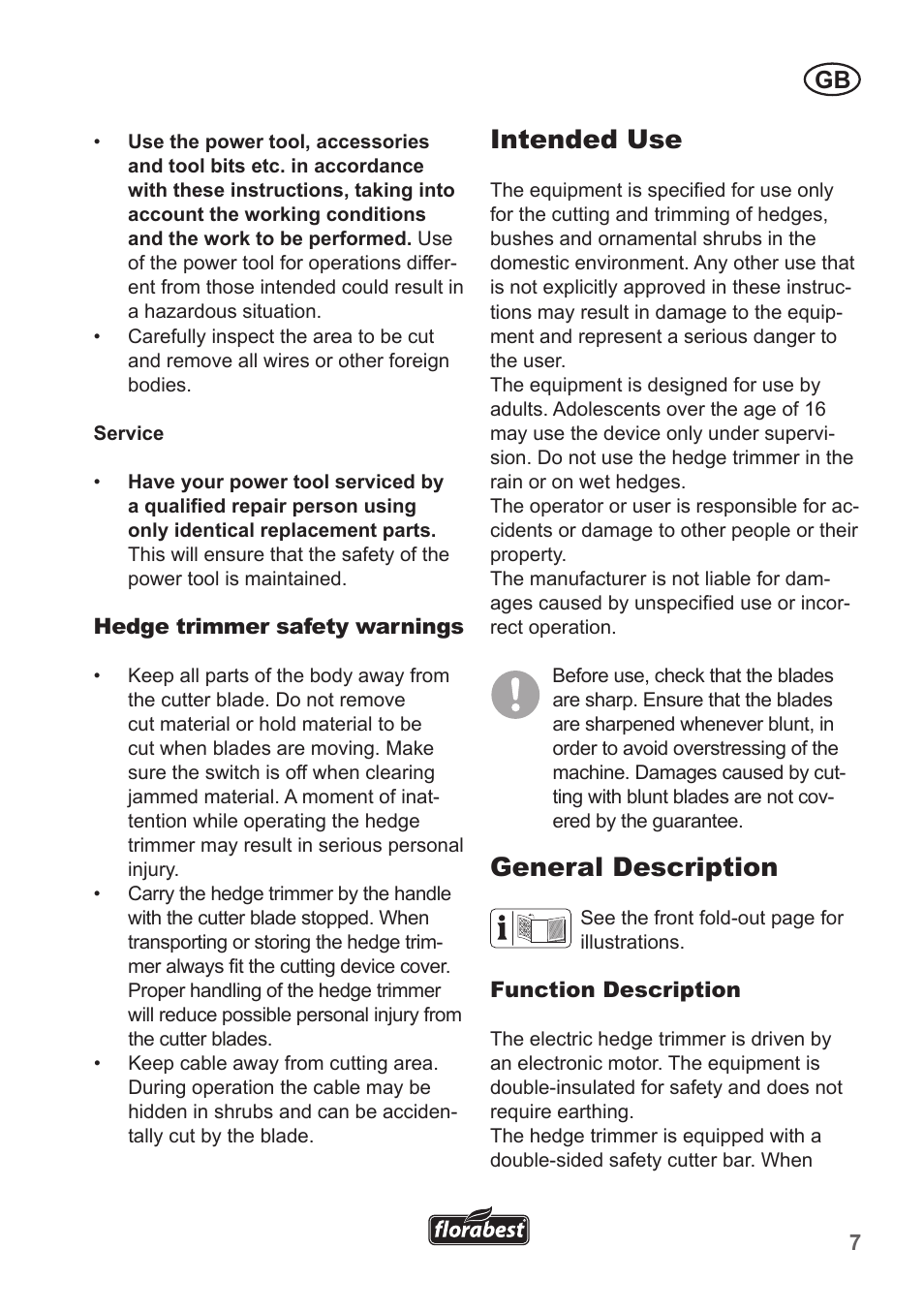 Intended use, General description | Florabest FHT 600 A1 User Manual | Page 7 / 90