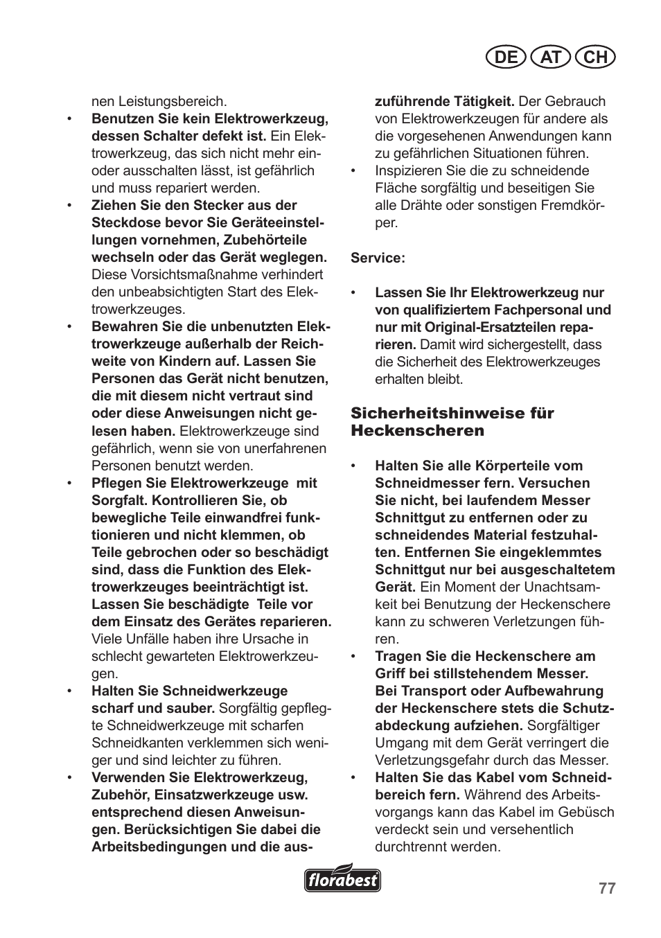 De at ch | Florabest FHT 600 A1 User Manual | Page 77 / 90