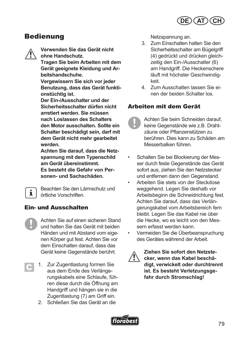 Bedienung, De at ch | Florabest FHT 600 A1 User Manual | Page 79 / 90