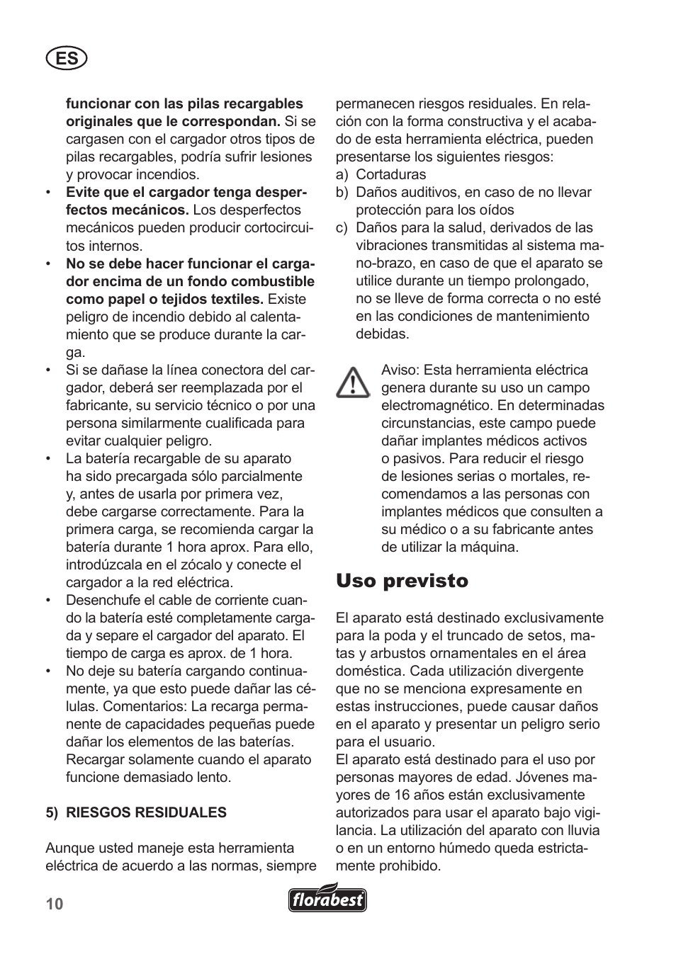 Uso previsto | Florabest FAH 18 A1 User Manual | Page 10 / 82