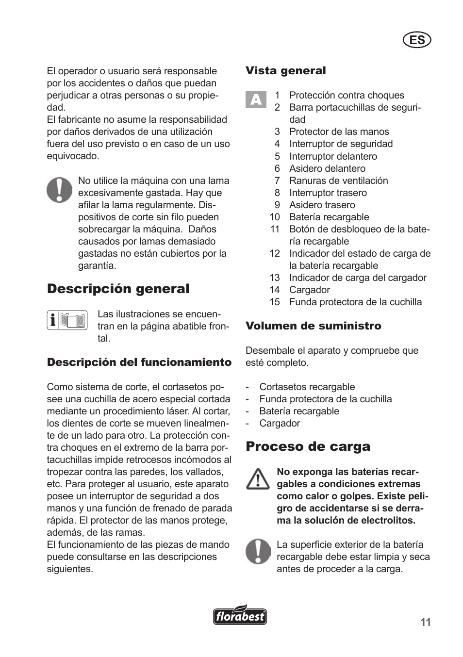 Descripción general, Proceso de carga | Florabest FAH 18 A1 User Manual | Page 11 / 82