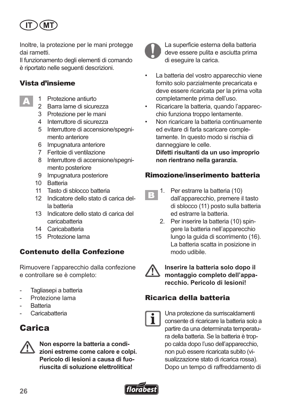 Carica, It mt | Florabest FAH 18 A1 User Manual | Page 26 / 82