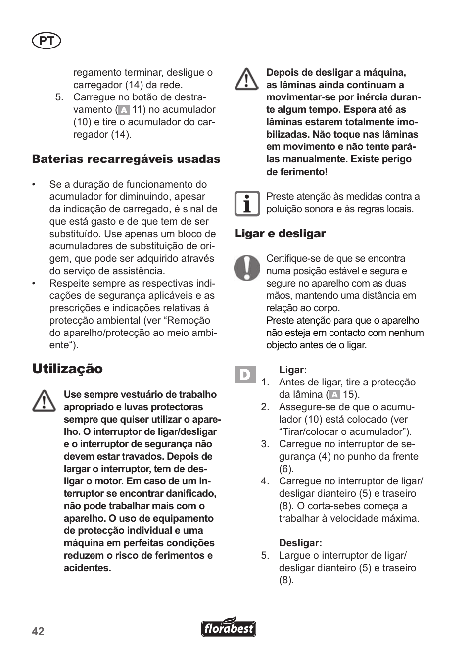 Utilização | Florabest FAH 18 A1 User Manual | Page 42 / 82