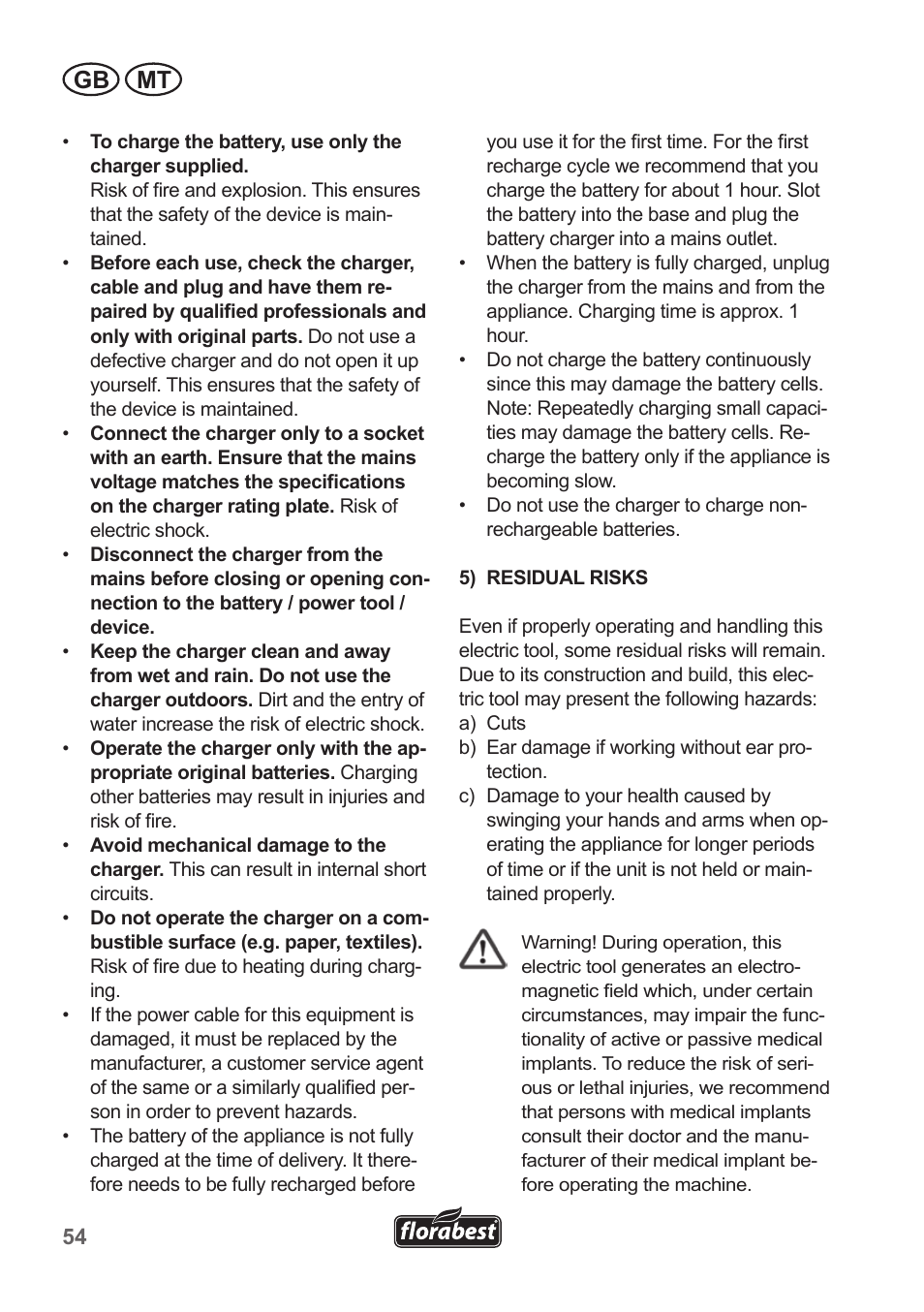 Gb mt | Florabest FAH 18 A1 User Manual | Page 54 / 82